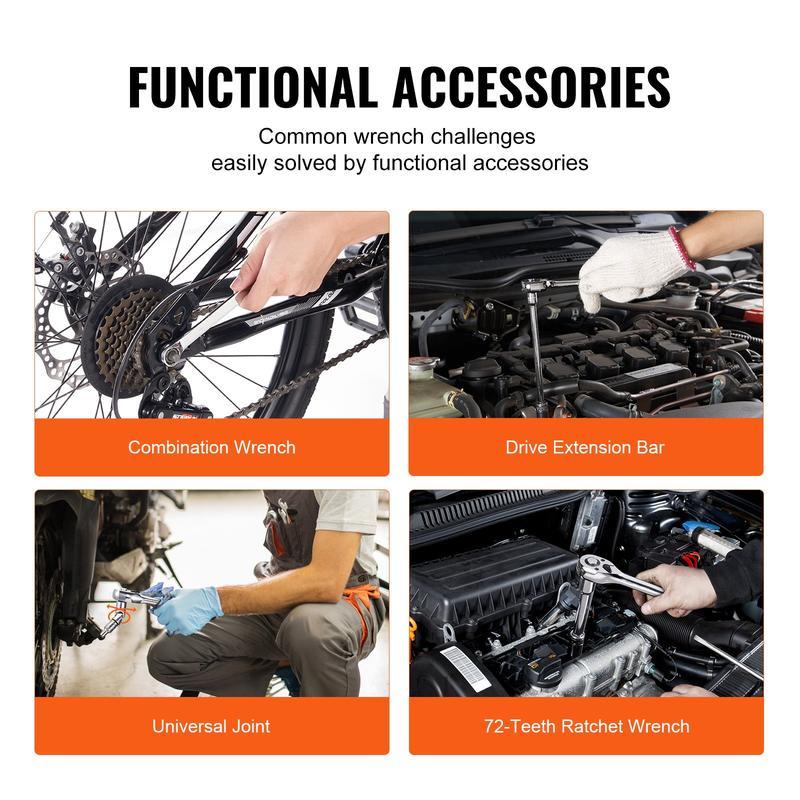Mechanics Tool Set and Socket Set, 1/4" 3/8" 1/2" Sockets, 450 Pcs SAE & Metric Tools, Storage Case, Accessorie