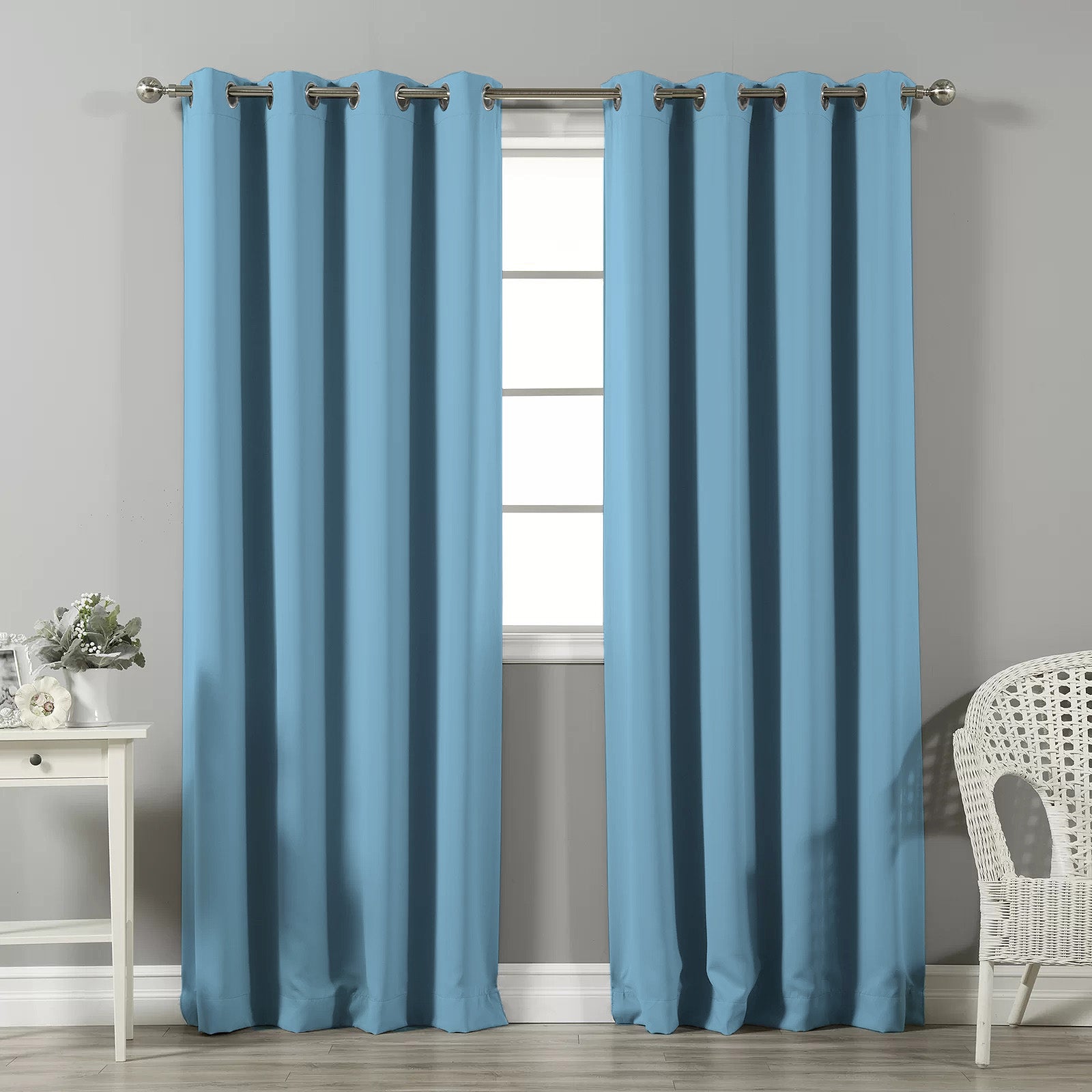 Jacquard Room Darkening Curtains in Cerulean Blue Set Of 2 - (P10)