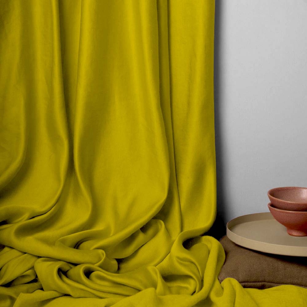 Jacquard Room Darkening Curtains in Mustard Green Set Of 2 - (P102)