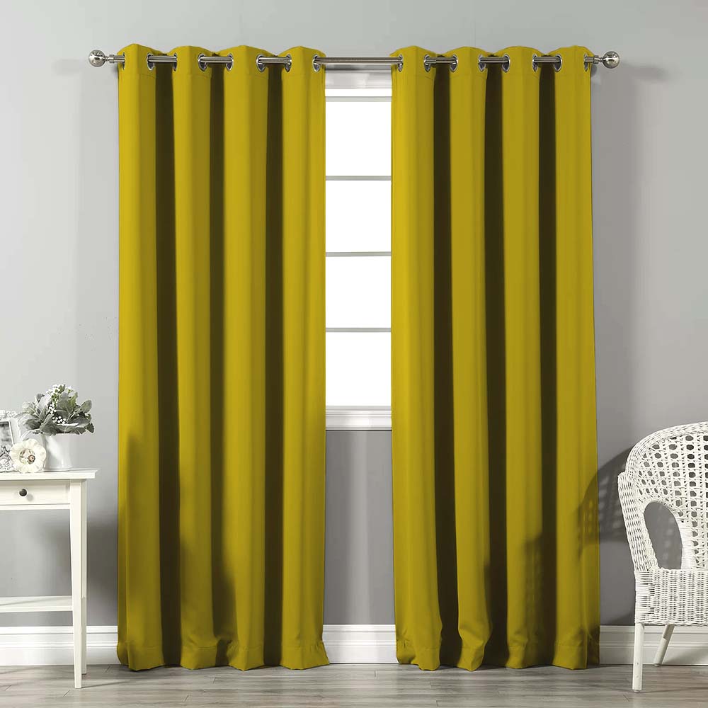 Jacquard Room Darkening Curtains in Mustard Green Set Of 2 - (P102)
