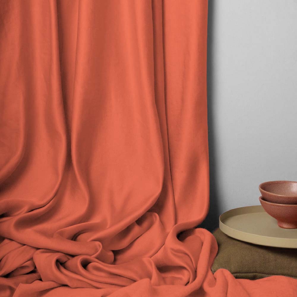 Jacquard Room Darkening Curtains in Vermillion Orange Set Of 2 - (P105)