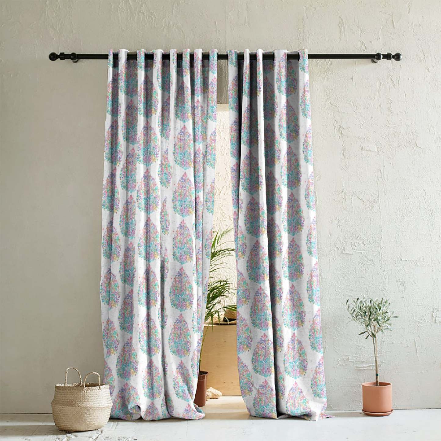 Elegant Floral Print Room Darkening Curtains Set of 2 DS108A