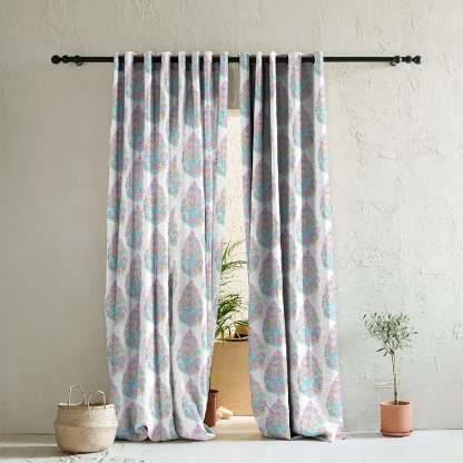 Elegant Floral Print Room Darkening Curtains Set of 2 DS108A