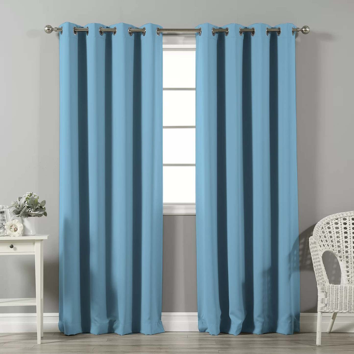 Jacquard Room Darkening Curtains in Cerulean Blue Set Of 2 - (P10)