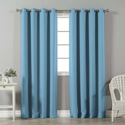 Jacquard Room Darkening Curtains in Cerulean Blue Set Of 2 - (P10)