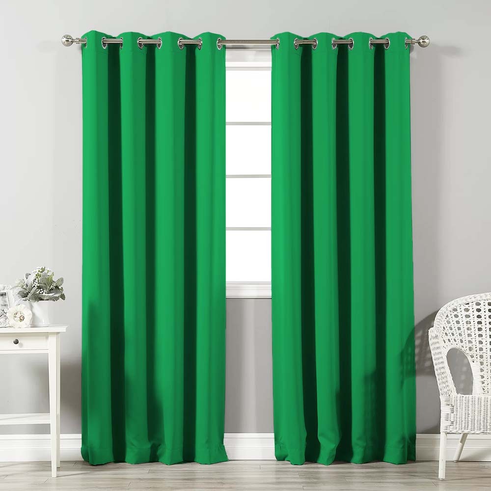 Jacquard Room Darkening Curtains in Grass Green Set Of 2 - (P114)
