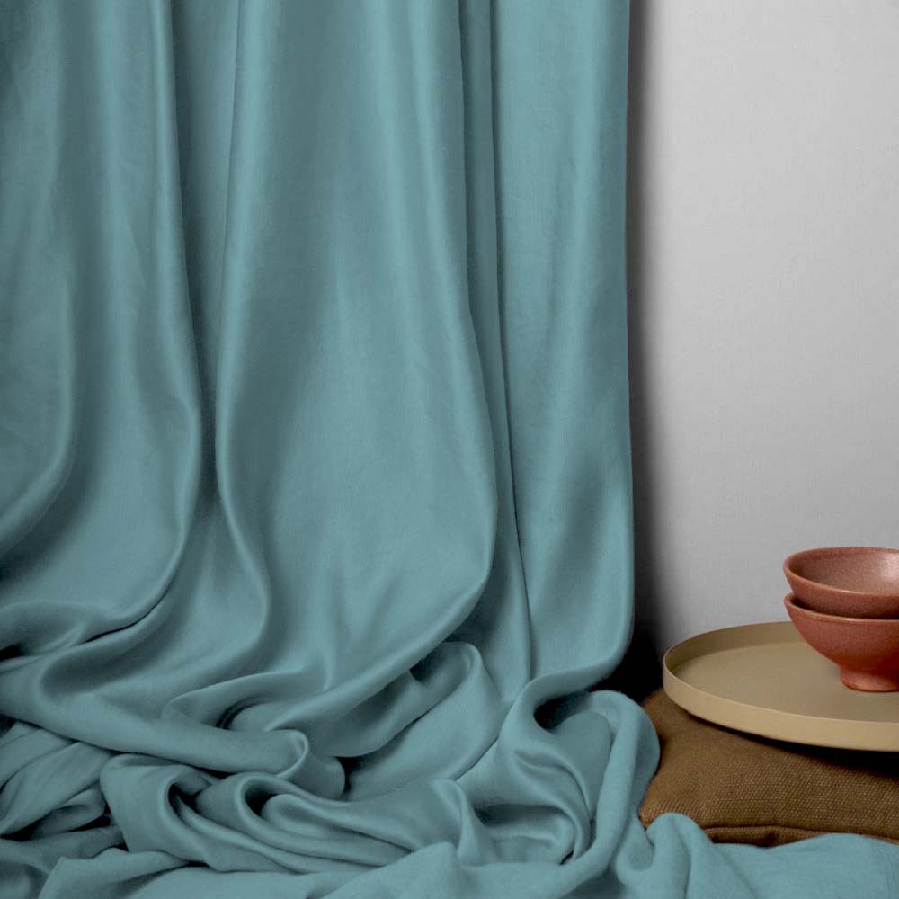 Jacquard Room Darkening Curtains in Aqua Blue Set Of 2 - (P122)