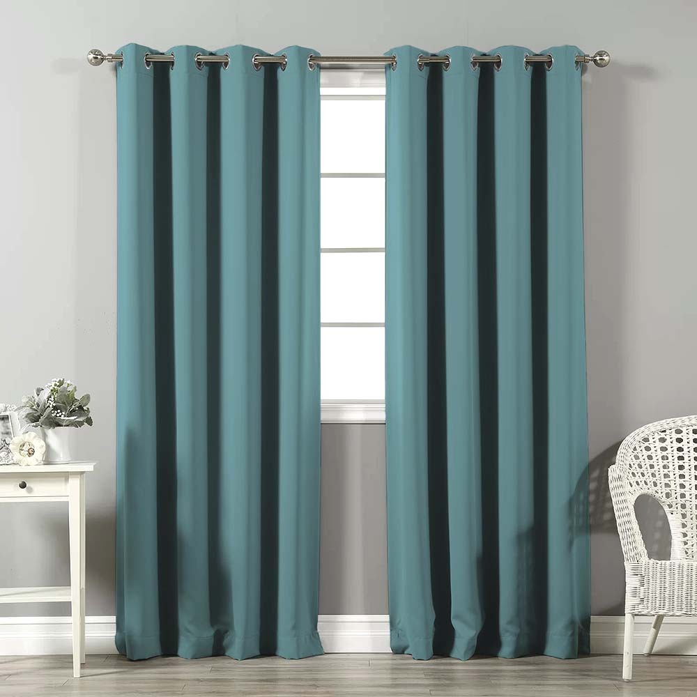 Jacquard Room Darkening Curtains in Aqua Blue Set Of 2 - (P122)