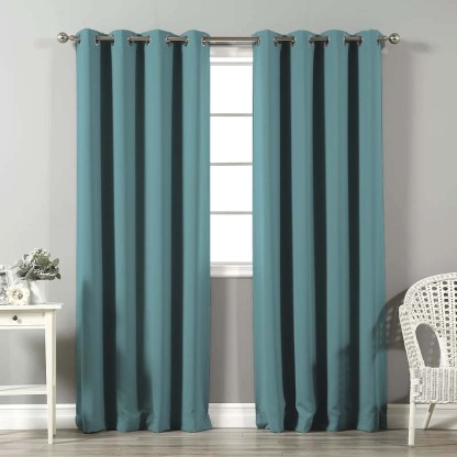 Jacquard Room Darkening Curtains in Aqua Blue Set Of 2 - (P122)