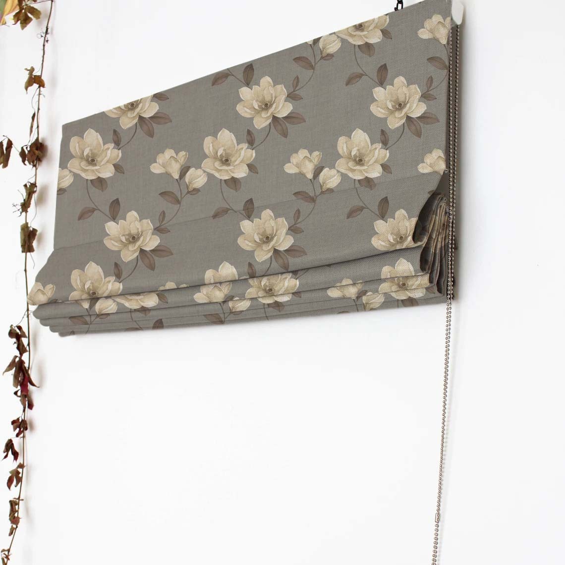 Floral Flock Floral Slate Grey Satin Roman Blind (DS129A)