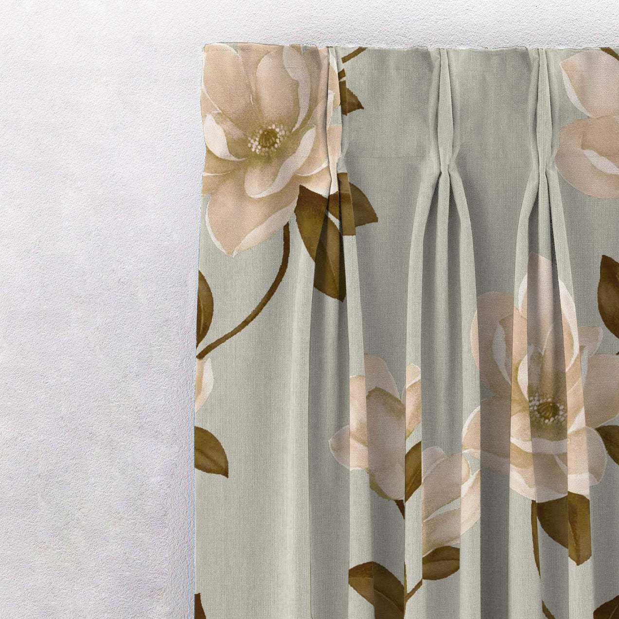 Floral Flock Floral Tan Beige Heavy Satin Blackout curtains Set Of 2 - (DS129E)