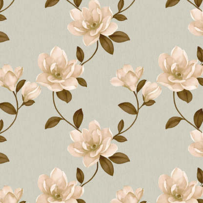 Floral Flock Floral Tan Beige Heavy Satin Blackout curtains Set Of 2 - (DS129E)