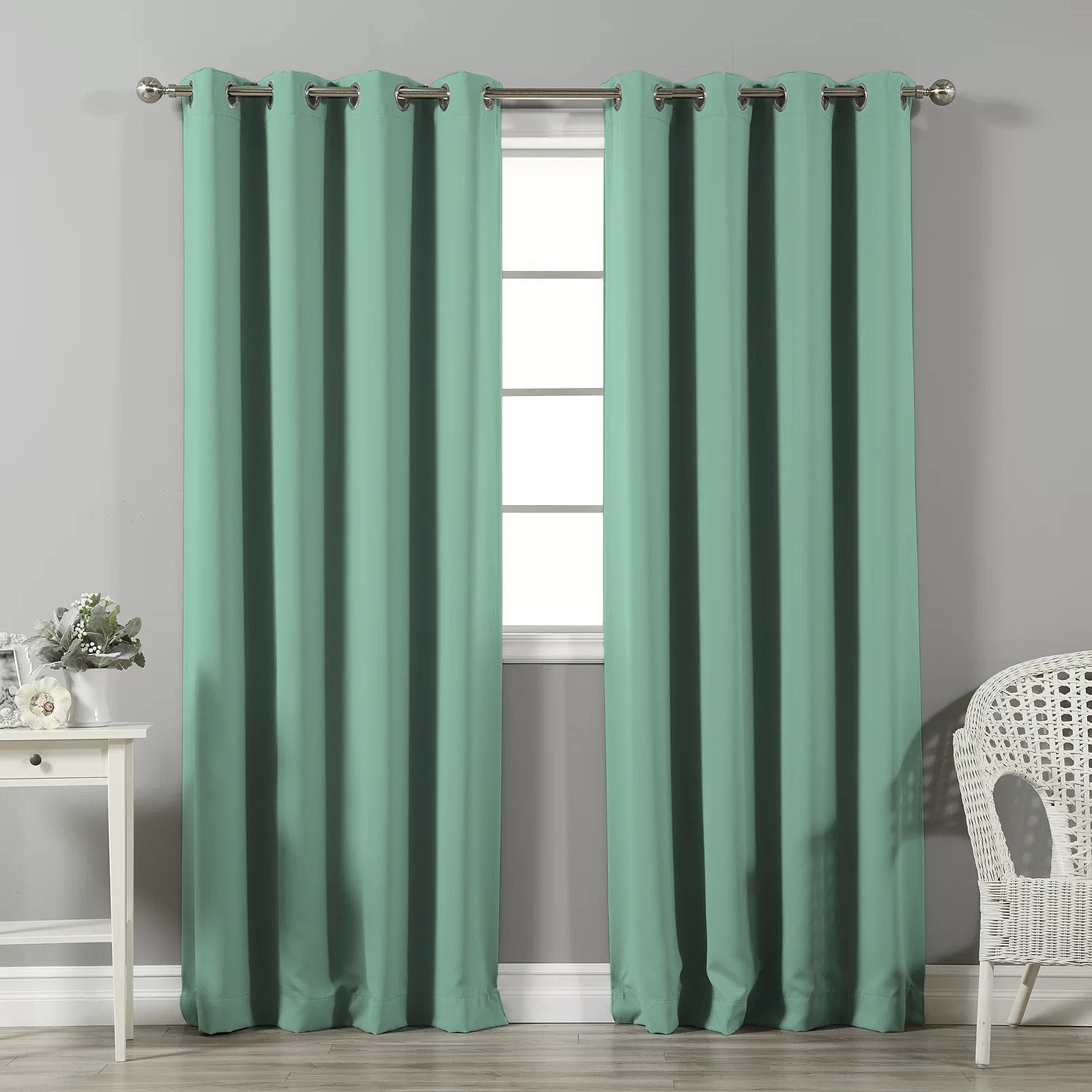 Jacquard Room Darkening Curtains in Tea Green Set Of 2 - (P13)
