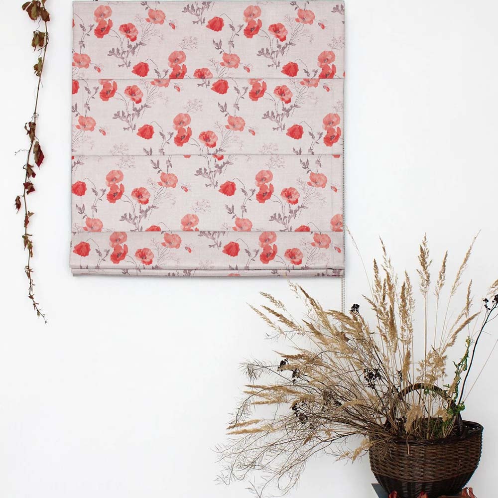 Poppy Meadow Floral Red Satin Roman Blind (DS133C)