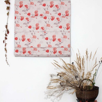 Poppy Meadow Floral Red Satin Roman Blind (DS133C)