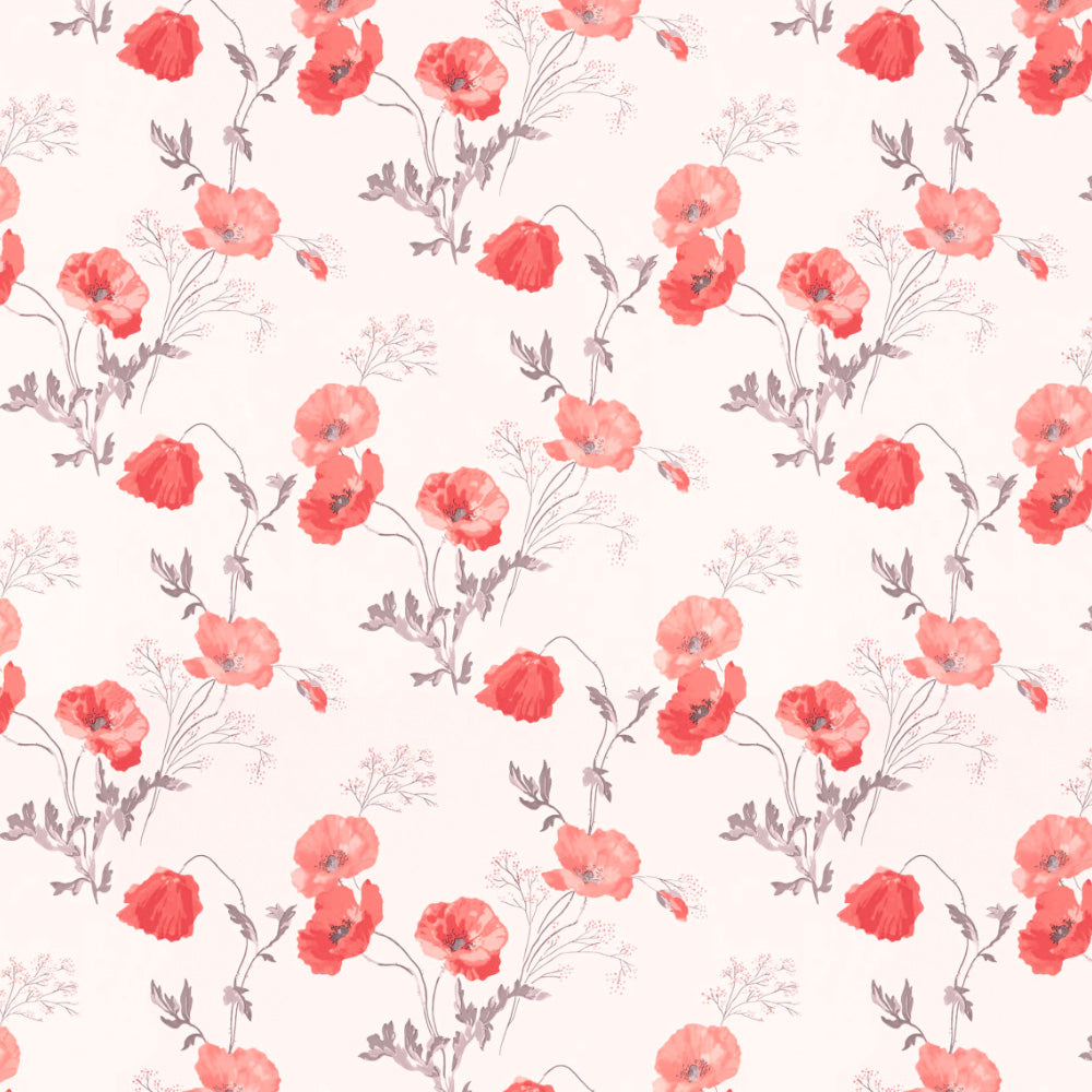 Poppy Meadow Floral Red Heavy Satin Room Darkening Curtains Set Of 2 - (DS133C)