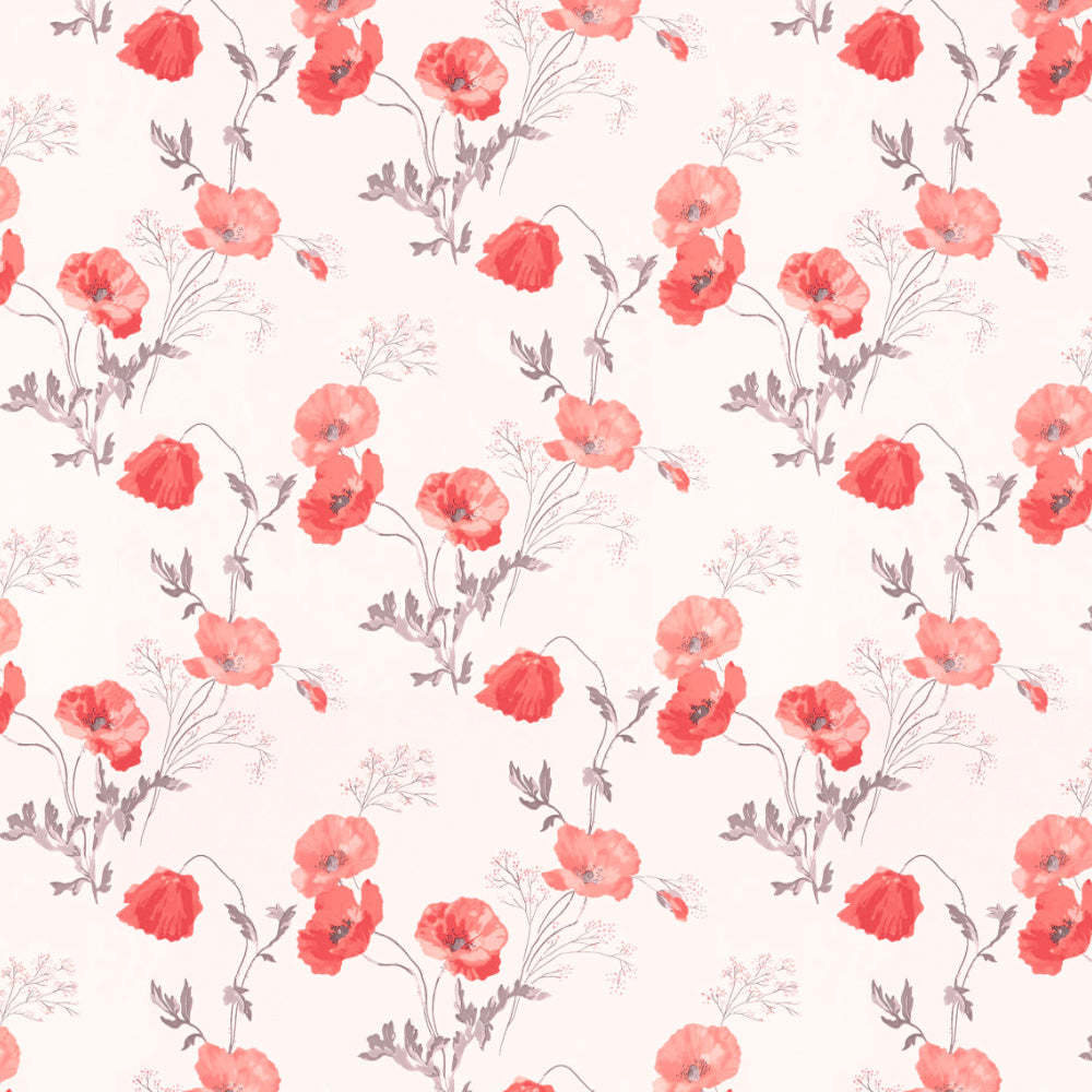 Poppy Meadow Floral Red Heavy Satin Room Darkening Curtains Set Of 2 - (DS133C)