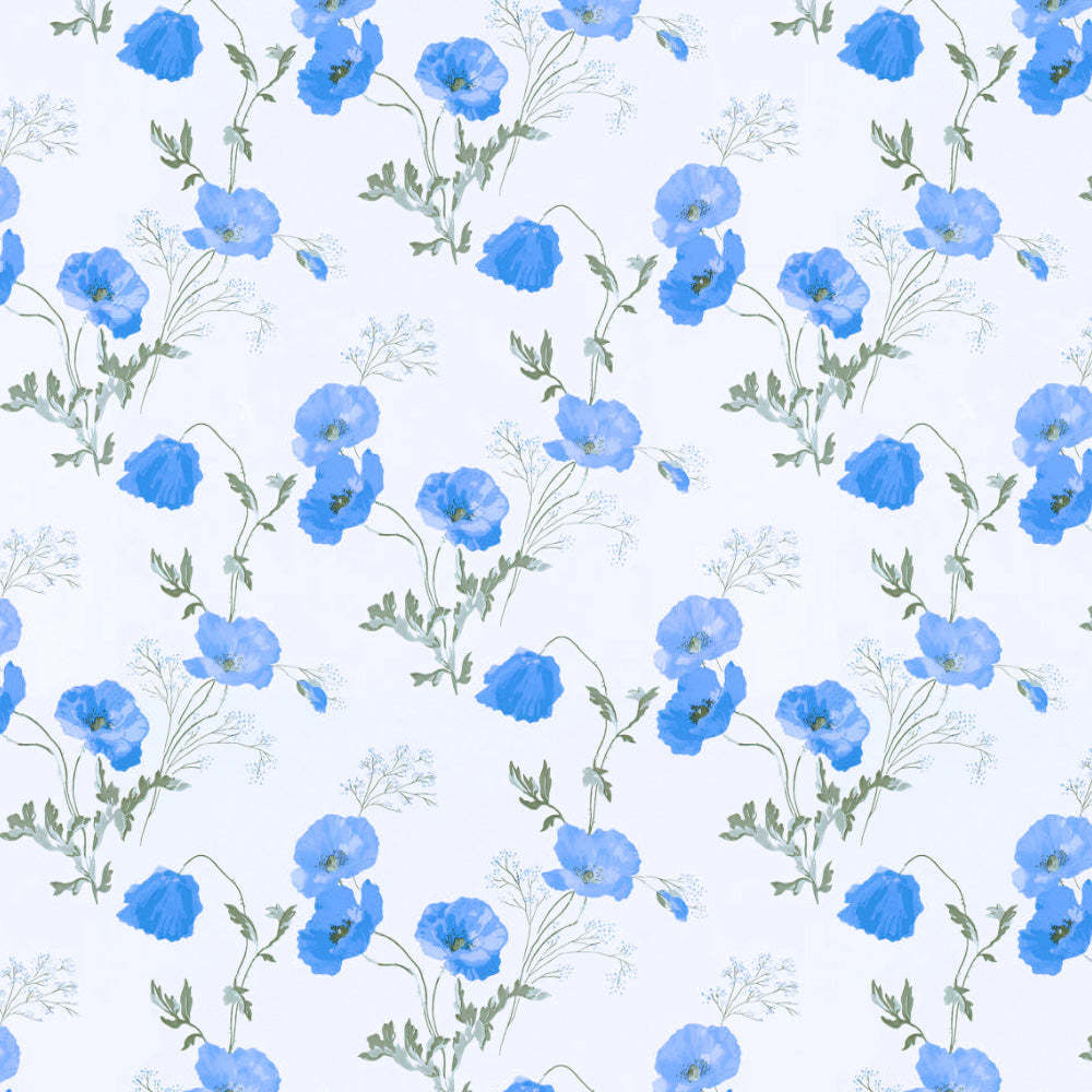Poppy Meadow Floral Blue Heavy Satin Blackout curtains Set Of 2 - (DS133E)