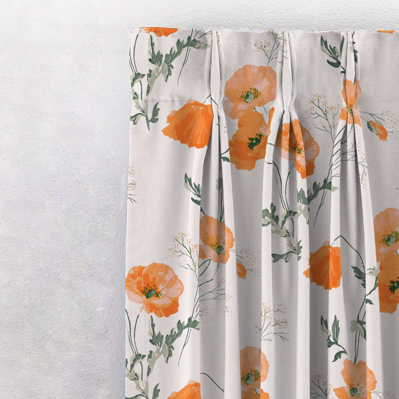 Poppy Meadow Floral Orange Heavy Satin Room Darkening Curtains Set Of 2 - (DS133F)