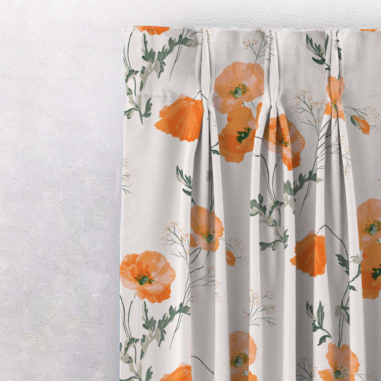 Poppy Meadow Floral Orange Heavy Satin Room Darkening Curtains Set Of 2 - (DS133F)