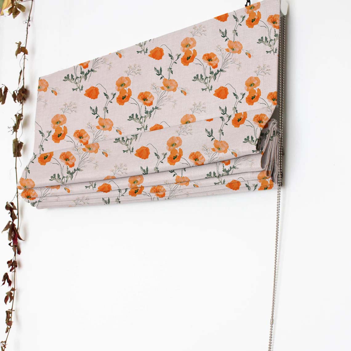 Poppy Meadow Floral Orange Satin Roman Blind (DS133F)