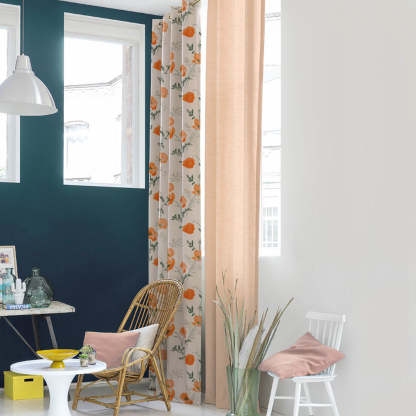 Poppy Meadow Floral Orange Heavy Satin Room Darkening Curtains Set Of 2 - (DS133F)