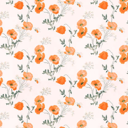 Poppy Meadow Floral Orange Heavy Satin Room Darkening Curtains Set Of 2 - (DS133F)