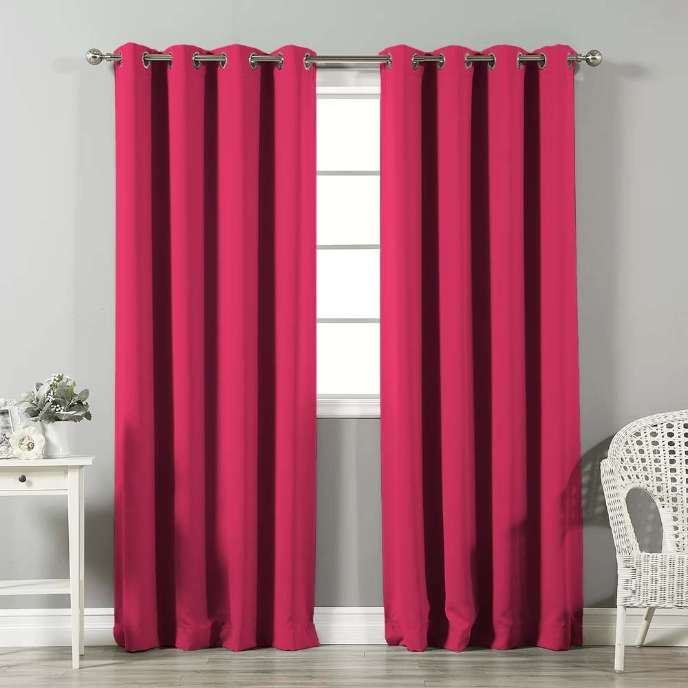Jacquard Room Darkening Curtains in Watermelon Pink Set Of 2 - (P139)