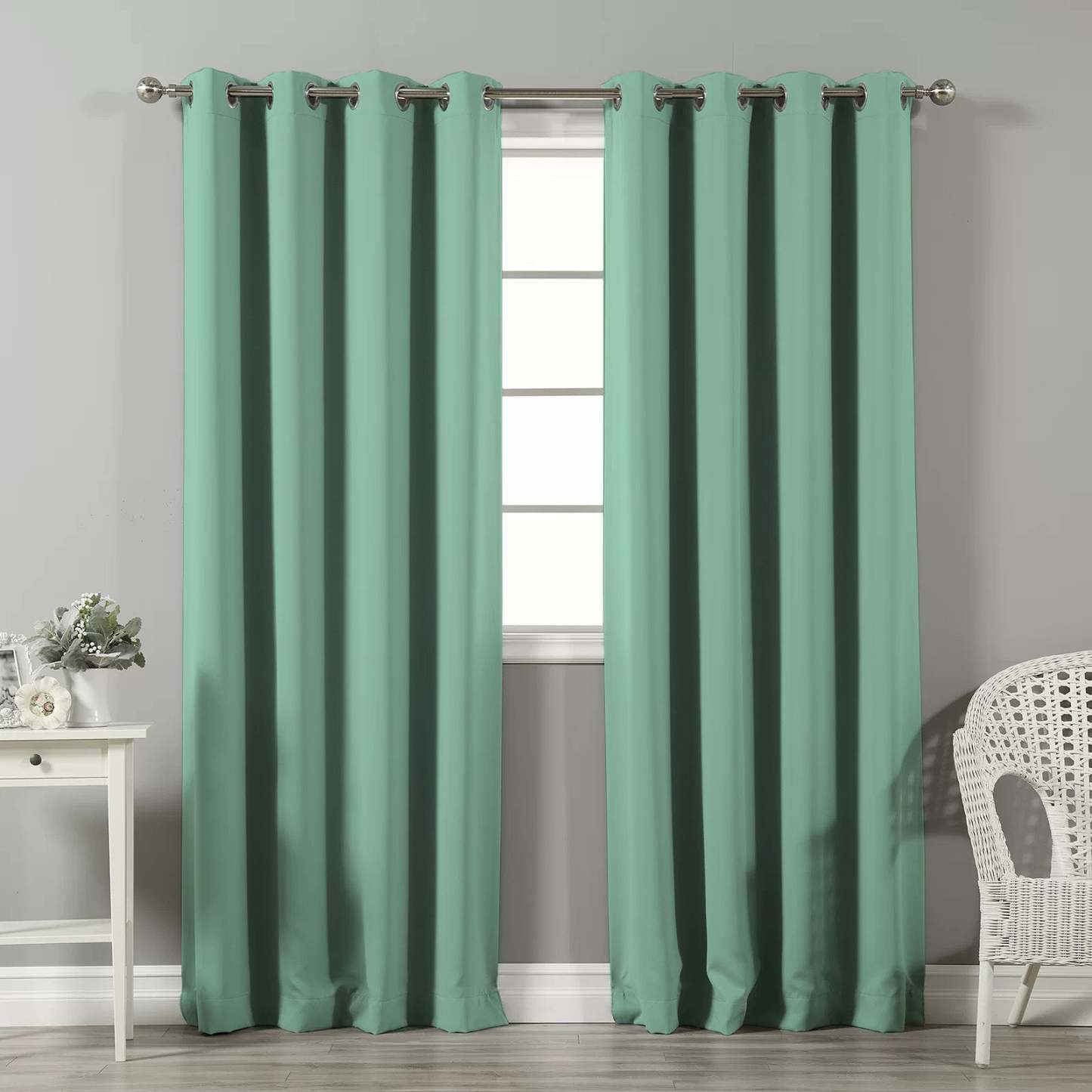 Jacquard Room Darkening Curtains in Tea Green Set Of 2 - (P13)