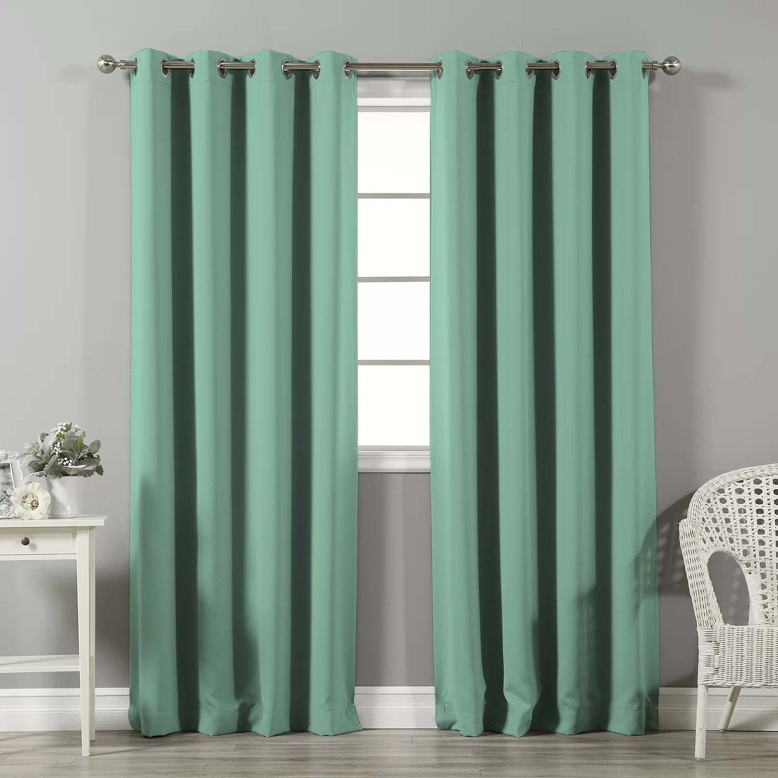 Jacquard Room Darkening Curtains in Tea Green Set Of 2 - (P13)