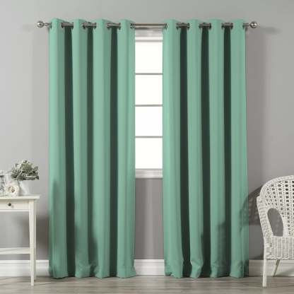 Jacquard Room Darkening Curtains in Tea Green Set Of 2 - (P13)
