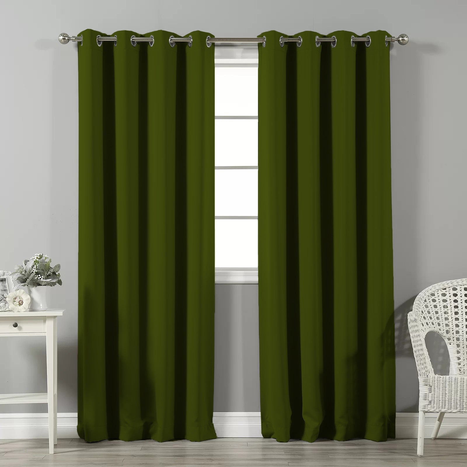 Jacquard Room Darkening Curtains in Seaweed Green Set Of 2 - (P14)