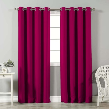 Jacquard Room Darkening Curtains in Hibiscus Pink Set Of 2 - (P140)