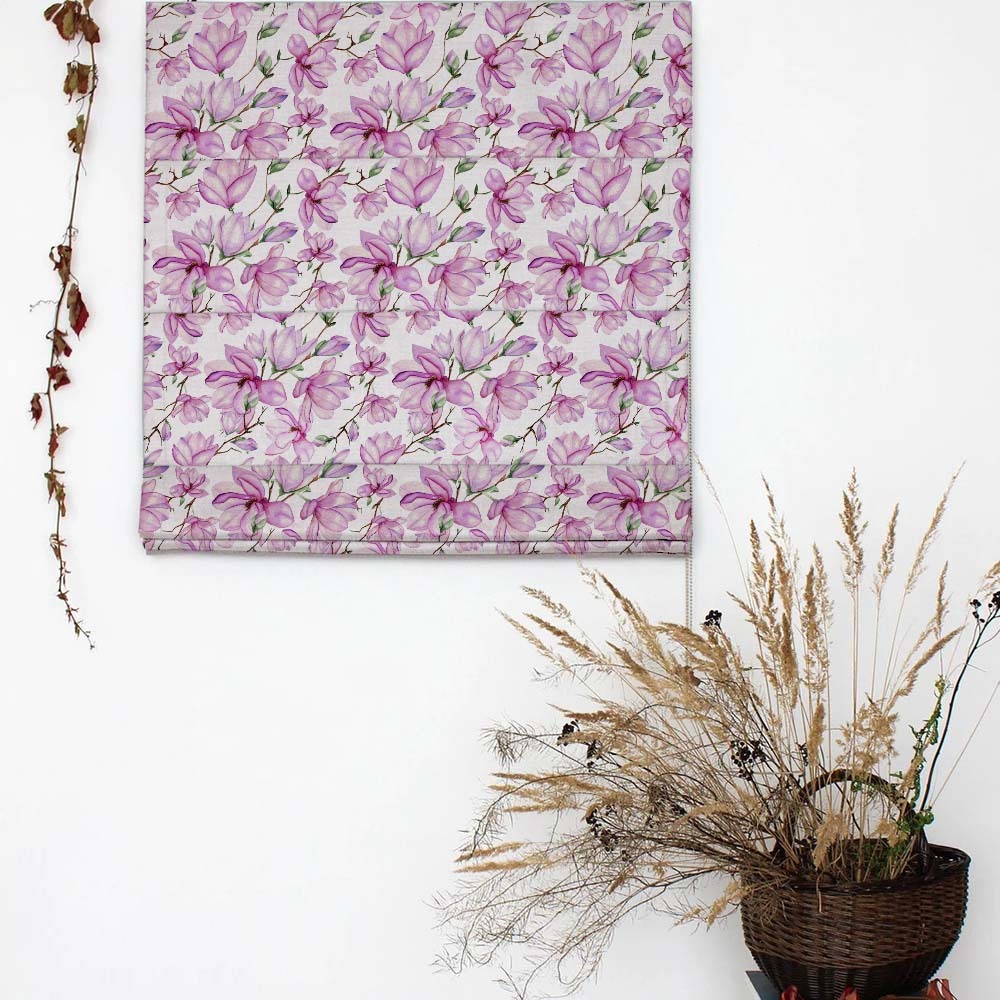 Bold Blossoms Floral Pink Satin Roman Blind (DS147A)