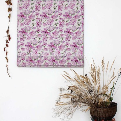 Bold Blossoms Floral Pink Satin Roman Blind (DS147A)
