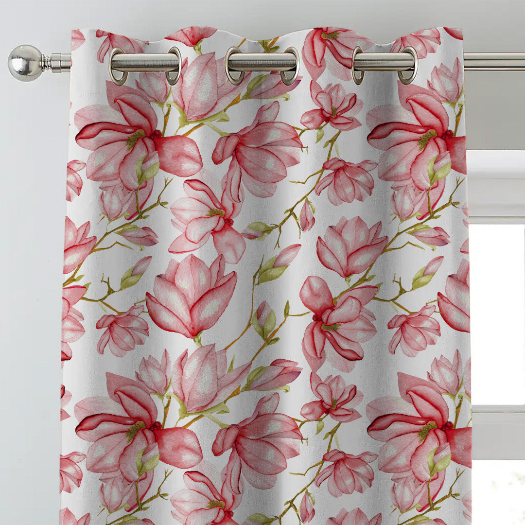 Bold Blossoms Floral Red Heavy Satin Room Darkening Curtains Set Of 2 - (DS147D)