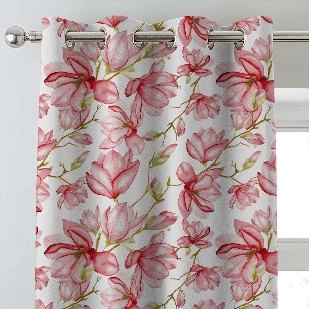 Bold Blossoms Floral Red Heavy Satin Room Darkening Curtains Set Of 2 - (DS147D)