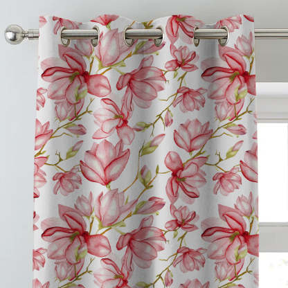 Bold Blossoms Floral Red Heavy Satin Room Darkening Curtains Set Of 2 - (DS147D)
