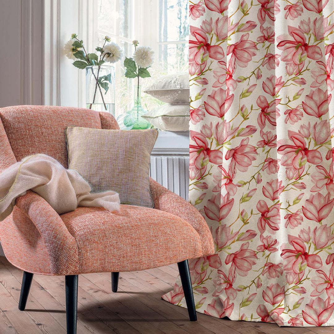 Bold Blossoms Floral Red Heavy Satin Room Darkening Curtains Set Of 2 - (DS147D)