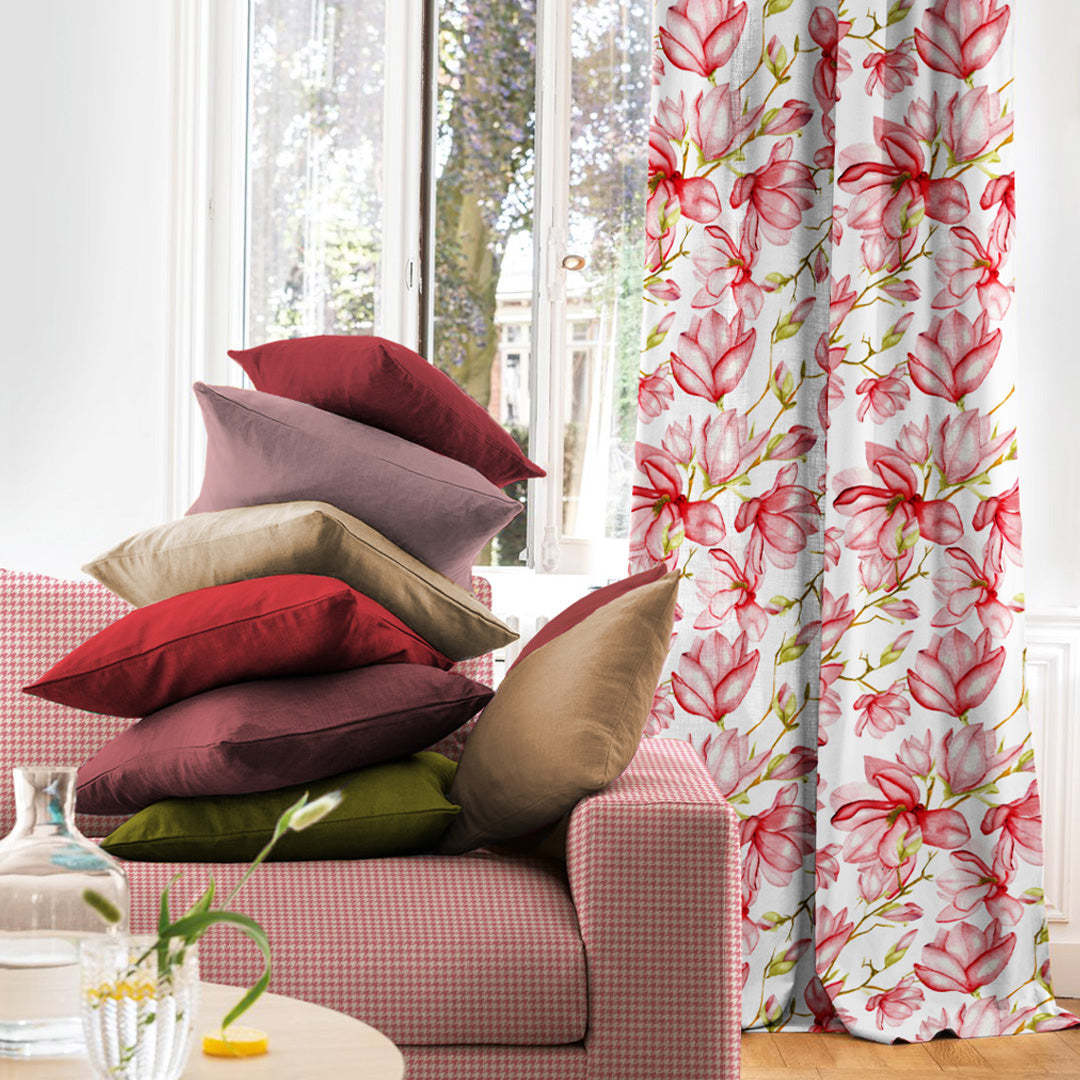 Bold Blossoms Floral Red Heavy Satin Room Darkening Curtains Set Of 2 - (DS147D)