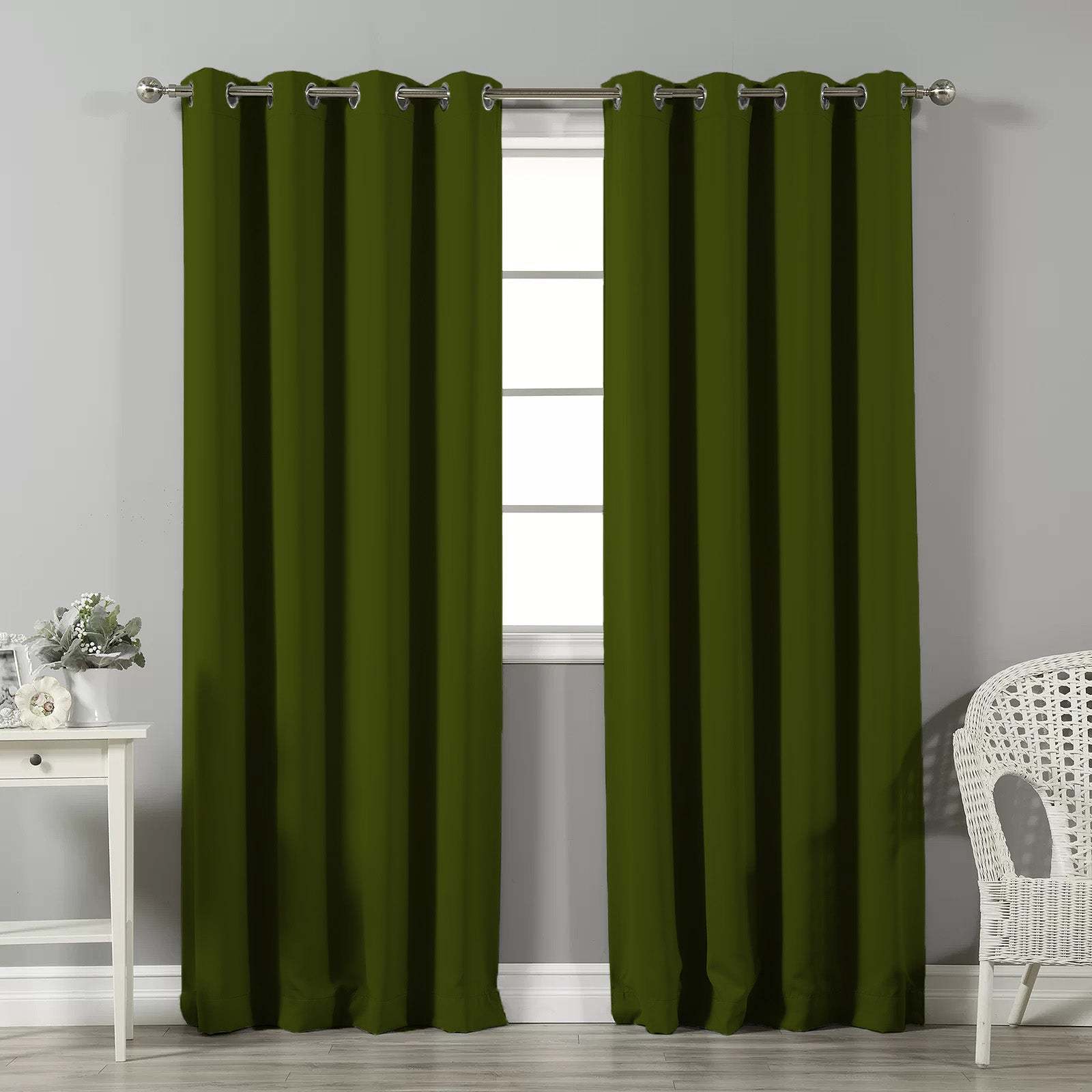 Jacquard Room Darkening Curtains in Seaweed Green Set Of 2 - (P14)