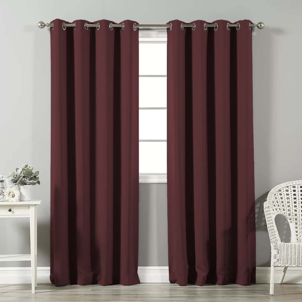 Jacquard Room Darkening Curtains in Burgundy Set Of 2 - (P152)