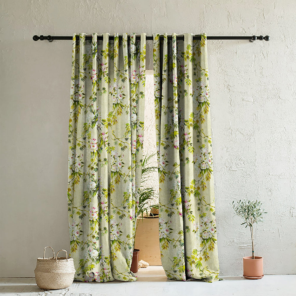 Elegant Floral Print Room Darkening Curtains Set of 2  DS154A