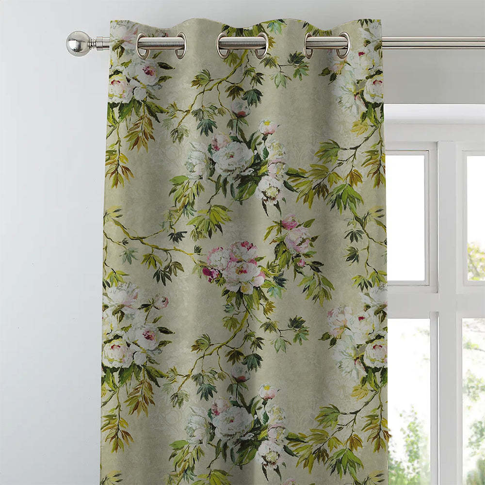 Elegant Floral Print Room Darkening Curtains Set of 2 DS154A