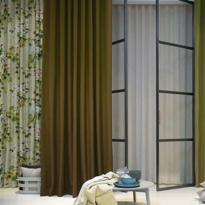 Subdued Blossoms Floral Grass Green Heavy Satin Blackout Curtains Set Of 2 - (DS154A)