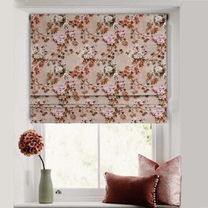Subdued Blossoms Floral Maroon Satin Roman Blind (DS154C)