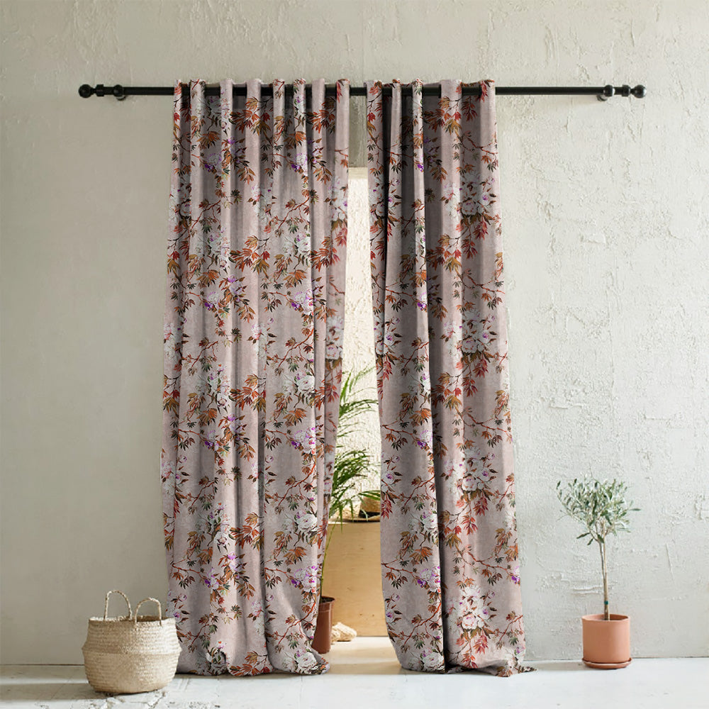 Subdued Blossoms Floral Maroon Heavy Satin Room Darkening Curtains Set Of 2 - (DS154C)