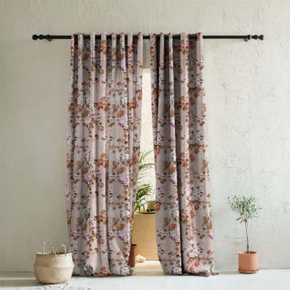 Subdued Blossoms Floral Maroon Heavy Satin Room Darkening Curtains Set Of 2 - (DS154C)