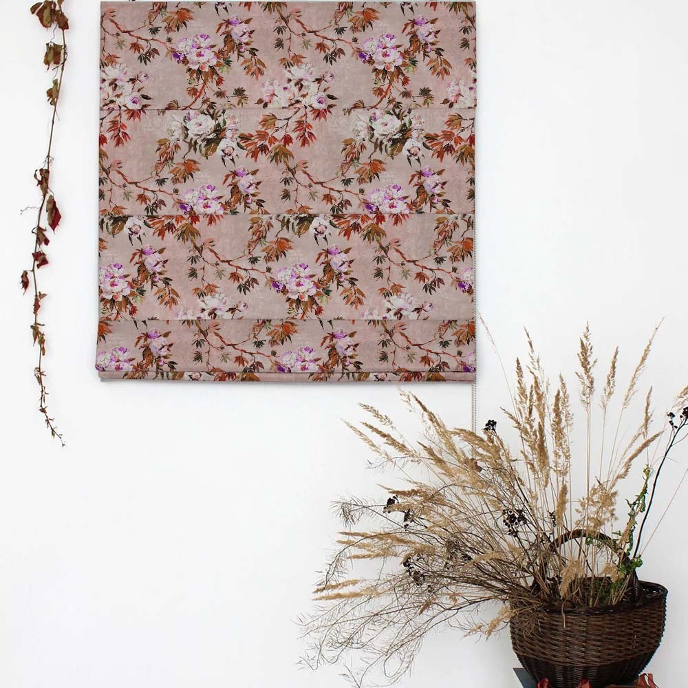 Subdued Blossoms Floral Maroon Satin Roman Blind (DS154C)