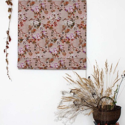 Subdued Blossoms Floral Maroon Satin Roman Blind (DS154C)